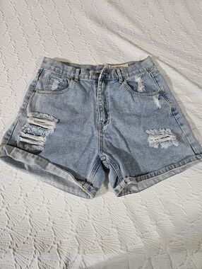 Wish List Women's Light Blue Distressed Denim Shorts - Size L
